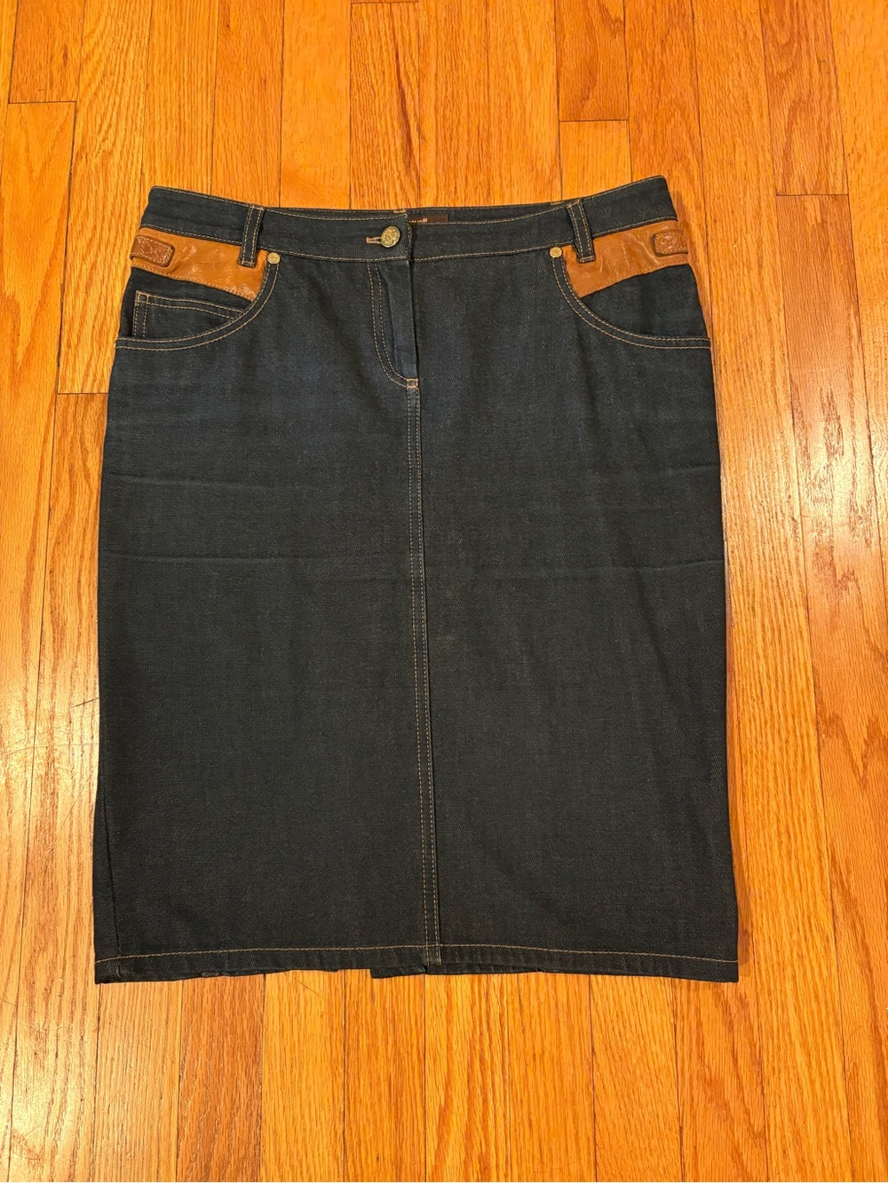 Roberto Cavalli Dark Blue Pencil Skirt with Brown Trim